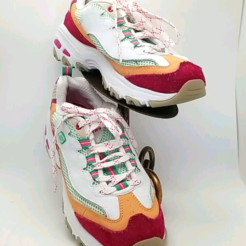 Gently used Skechers multi colored sneakers.